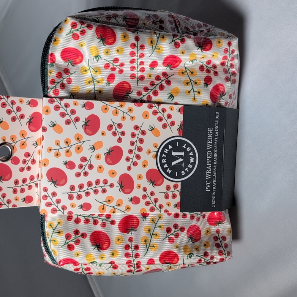 Martha Stewart PVC Wrapped Wedge Waterproof Toiletry Travel Bag Tomato Print - Picture 3 of 8